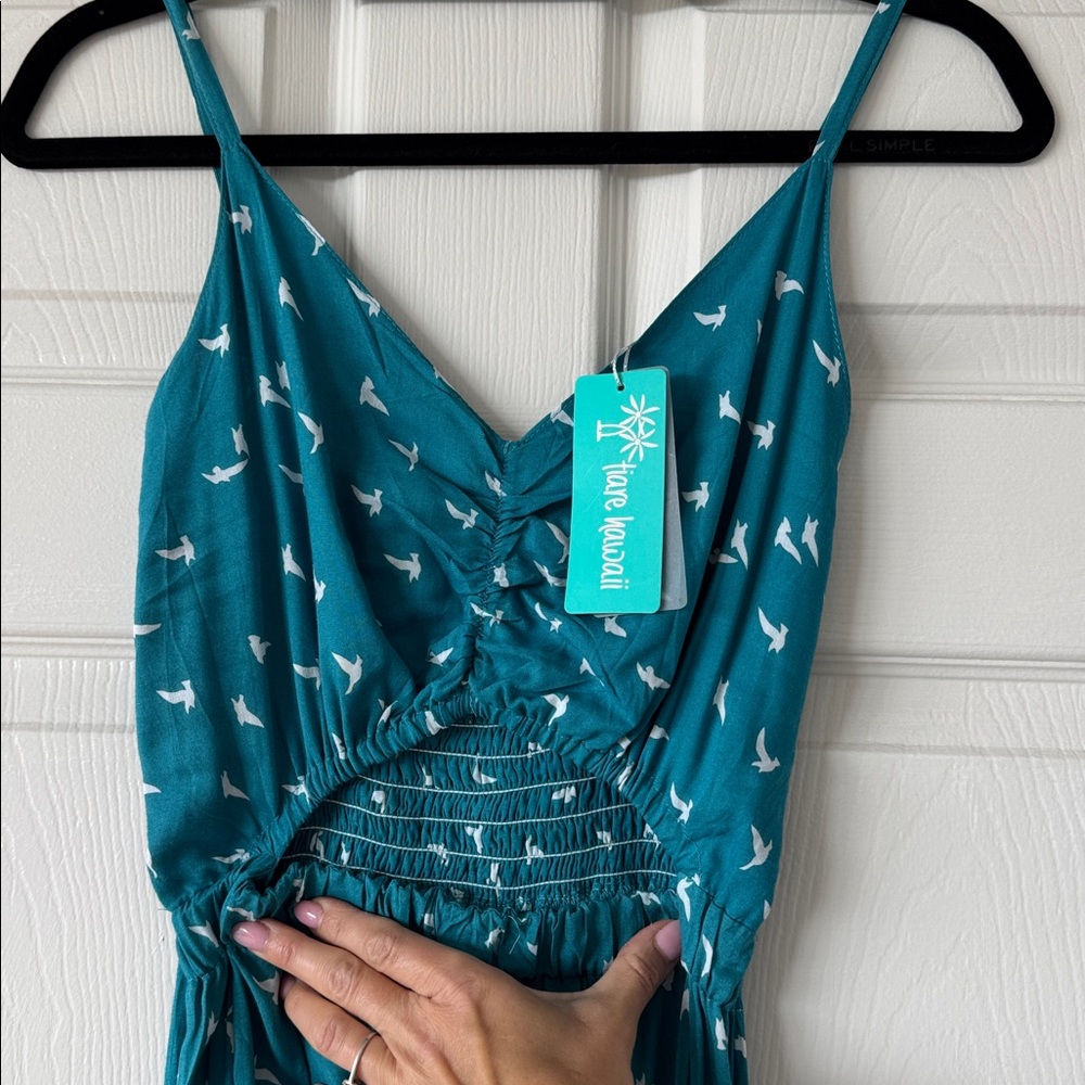 Tiare Hawaii Teal Bird Print Dress